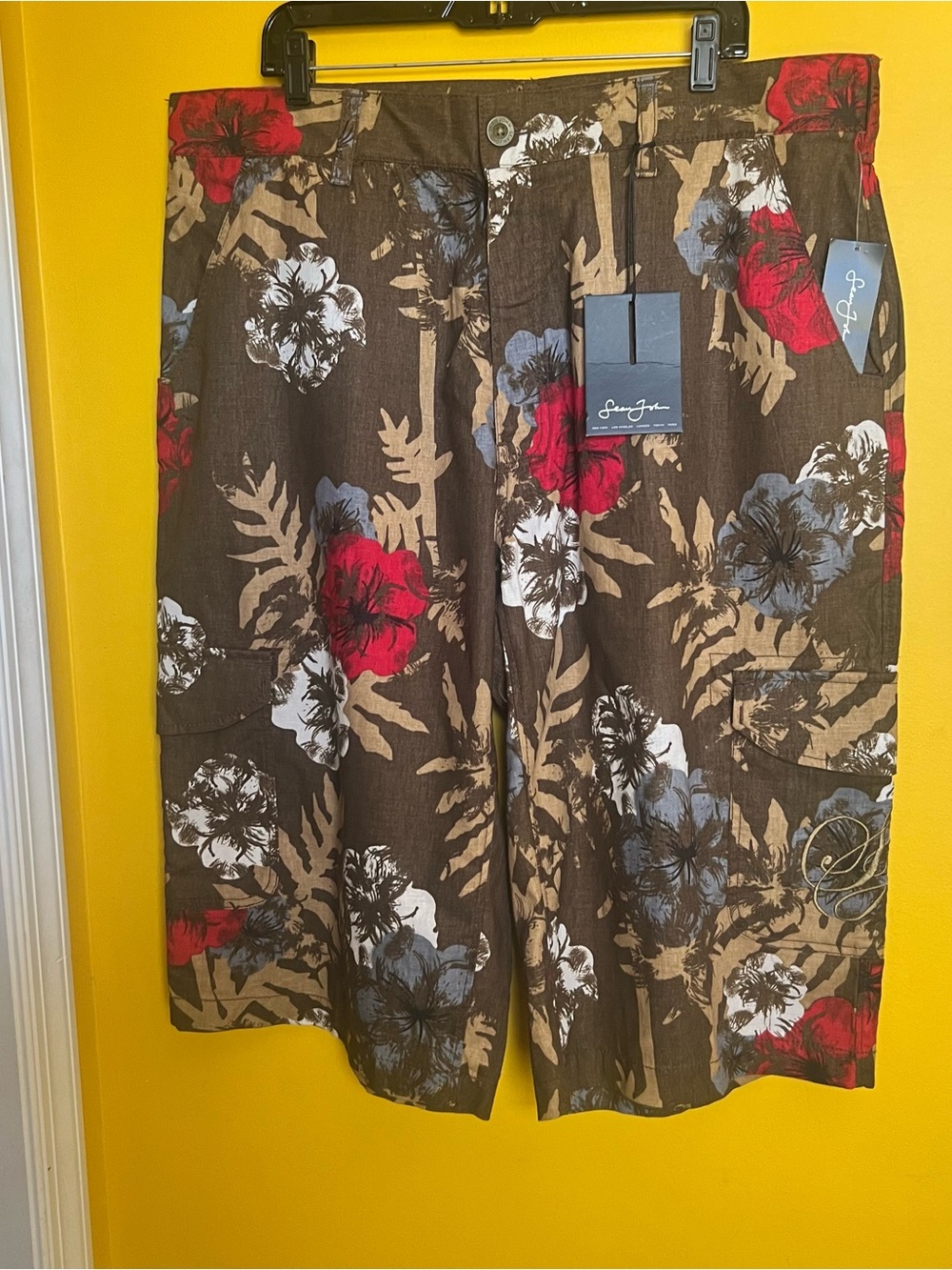 Sean John Floral Cargo Shorts Men’s 38 NWT Linen Cotton Tropical Y2K